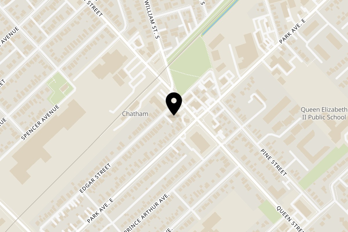 Map showing the location of Pizza Tonite Chatham on 400 Queen Street in Chatham-Kent
